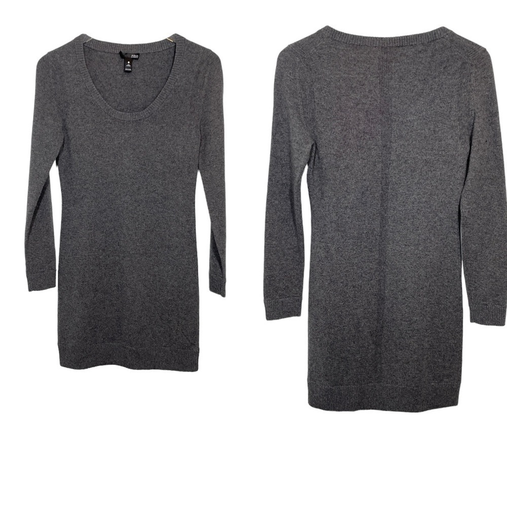 Aqua Brand Grey Round Neck 100% Cashmere Sweater Dress Long Sleeves Size S